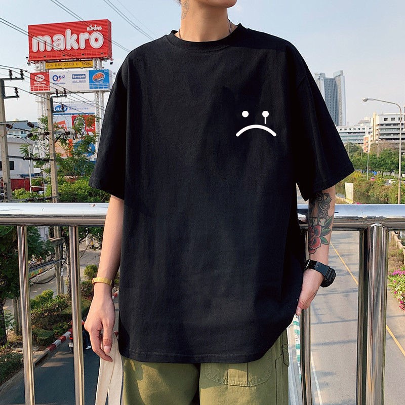 Áo thun unisex nam nữ tay lỡ form rộng mặt buồn Sad boy vải dày mịn