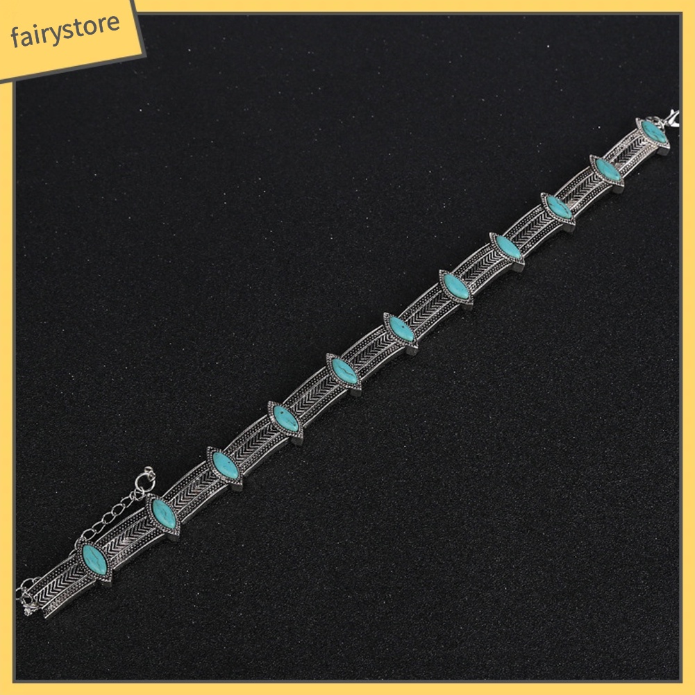 Vòng Cổ Choker Đính Đá Ngọc Lam Nhân Tạo Phong Cách Bohemian Thời Trang