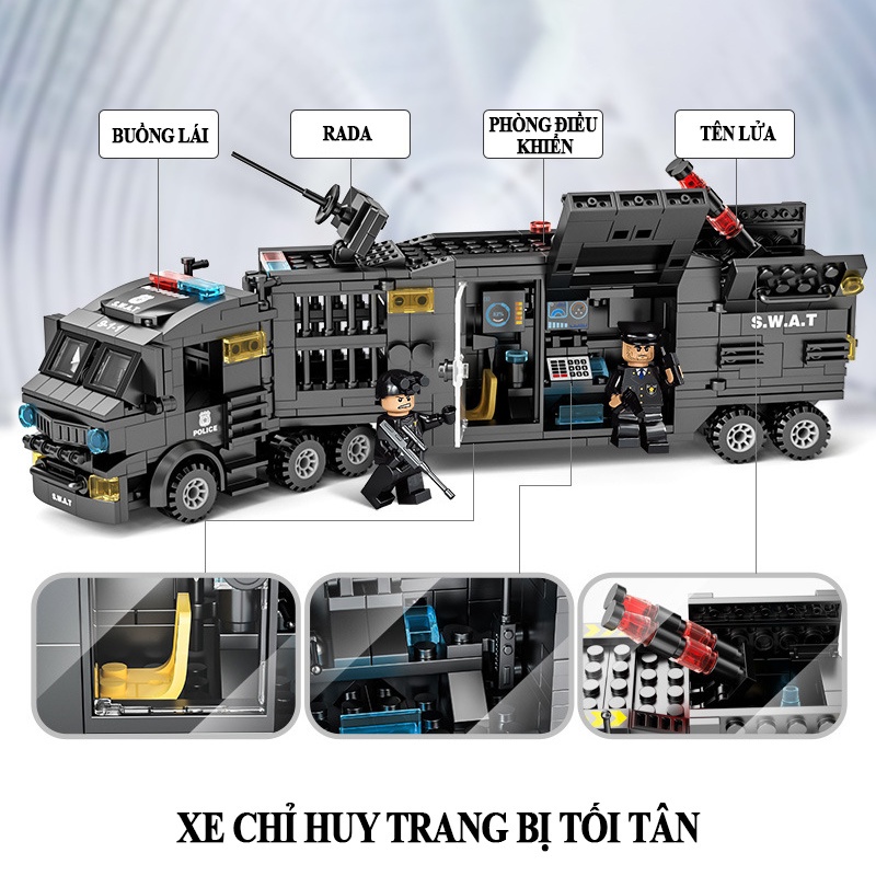 [920 CHI TIẾT] Bộ đồ chơi lắp ráp Lego Cảnh Sát đội đặc nhiệm Lego SWAT lắp ghép mô hình Robot và Máy Bay
