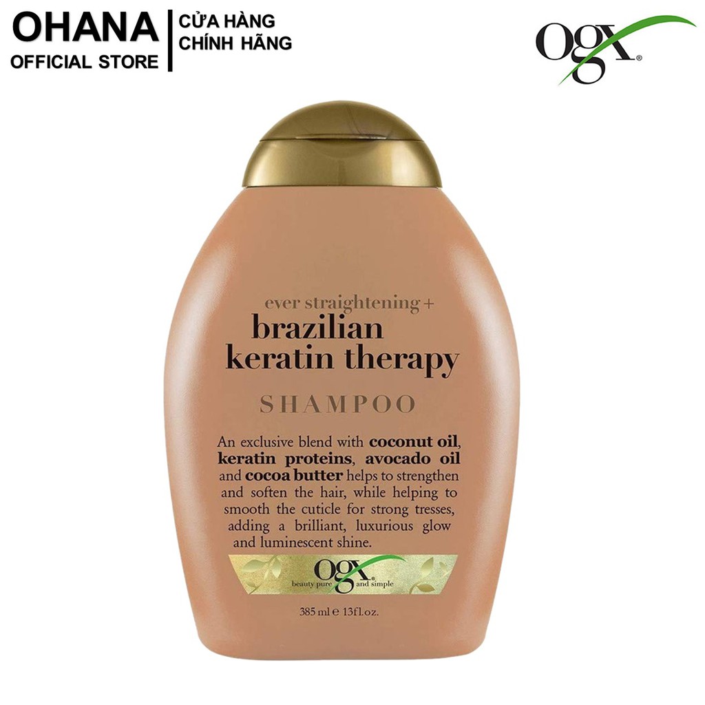 Dầu Gội Vào Nếp Suôn Mượt Và Tóc Bóng Khỏe OGX Ever Straightening + Brazilian Keratin Therapy Shampoo 385ml - Nâu