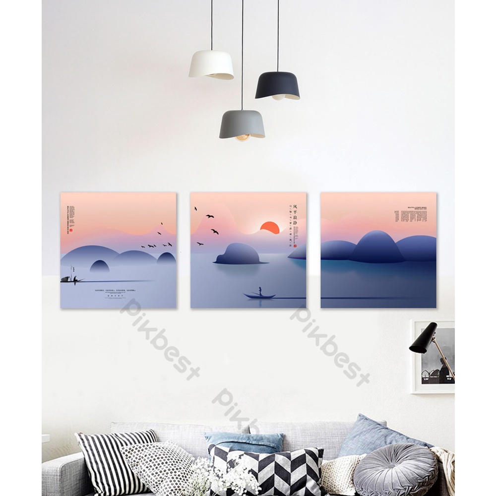 In hình ép gỗ Laminate TRANH TRUNG QUỐC - Mẫu 1 (3 Vuông 3x20x20, 3x25x25, 3x30x30). In ảnh theo yêu cầu