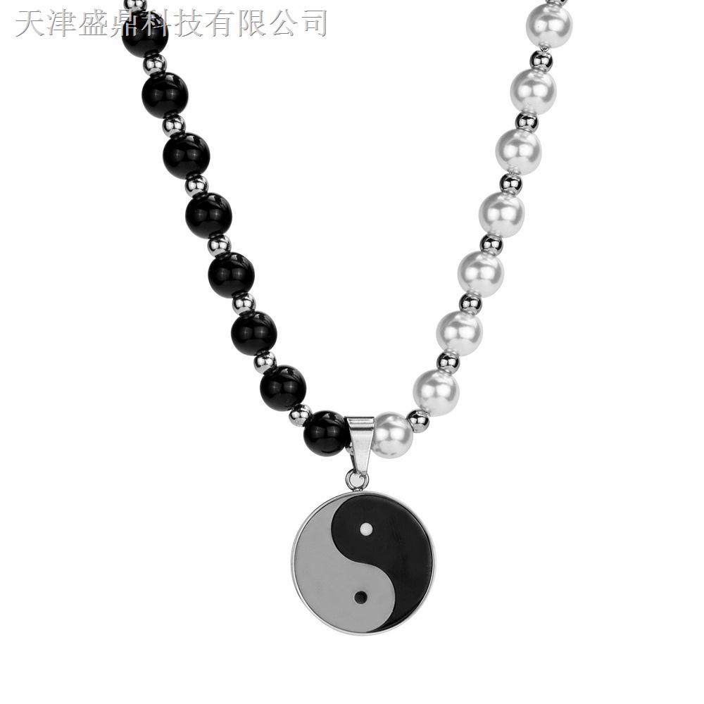 ☽♘Dây Chuyền Thép Titan Mặt Hình Bát Quái Âm Dương Phối Màu Trắng Đen Phong Cách Đường Phố Cho Nam Và Nữ