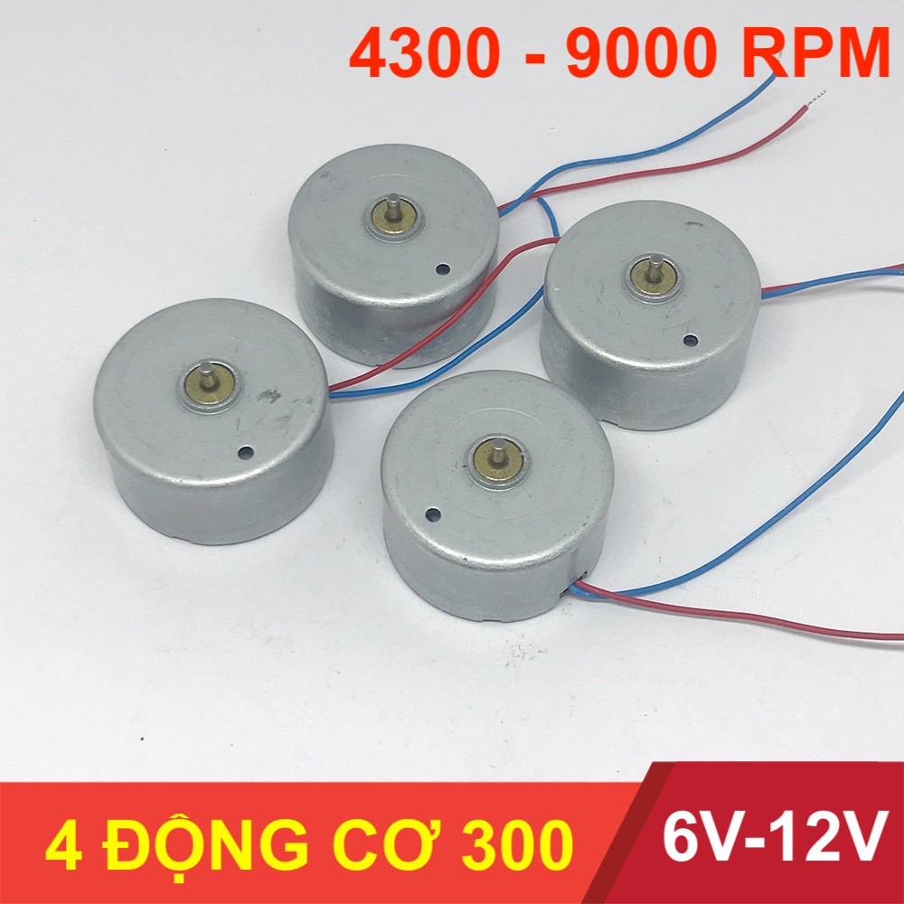 Bộ 4 motor 300 điện áp 6V - 12V dòng điện siêu nhỏ cho thí nghiệm tốc độ 4300 - 9000 RPM - LK0152