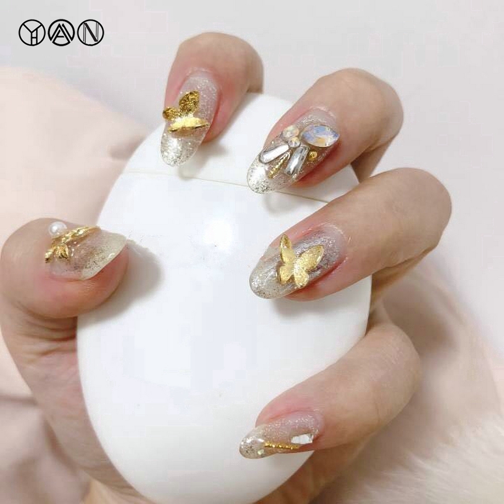 Set 10 Móng Tay Giả Trang Trí Hình Bướm 3D Xinh Xắn