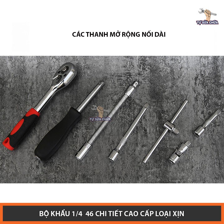 Bộ dụng cụ 46 chi tiết 1/4''chuyên mở bu lông ốc vít - Bộ dụng cụ sửa chữa đa năng 46 chi tiết - HÀNG XỊN