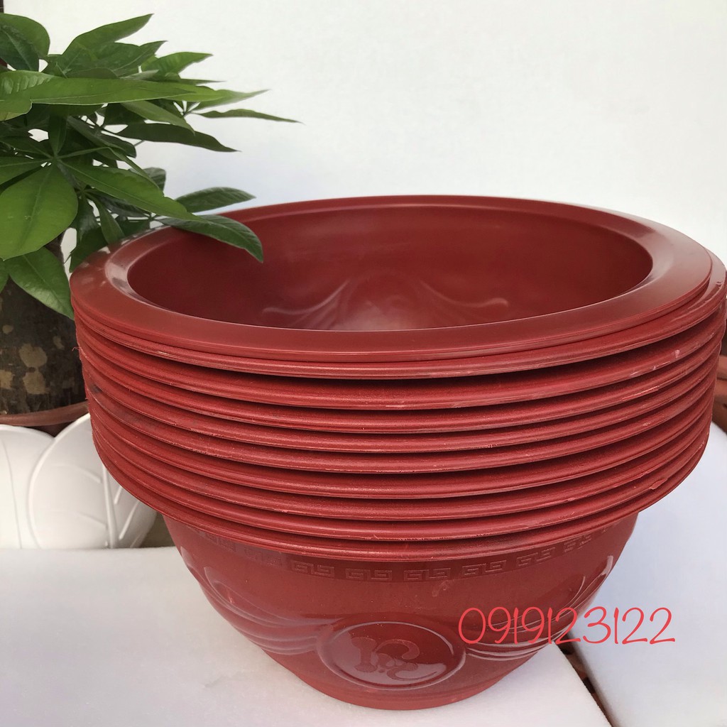 10 Chậu nhựa tròn T38 đỏ KT37,5*19cm trồng đào quất, hoa hồng