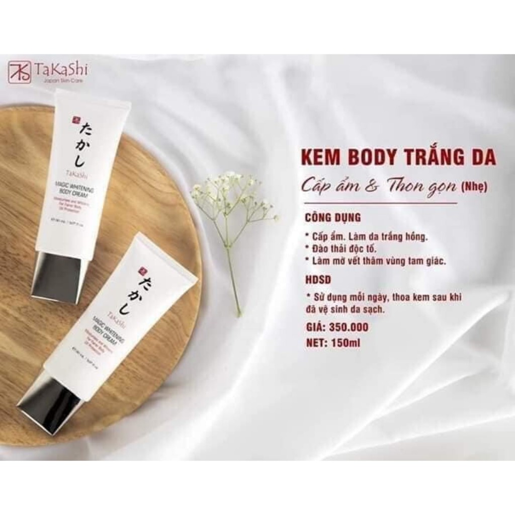 Kem body trắng da cấp ẩm thon gọn TAKASHI 100gram trắng mịn cấp ẩm chống nắng toàn thân