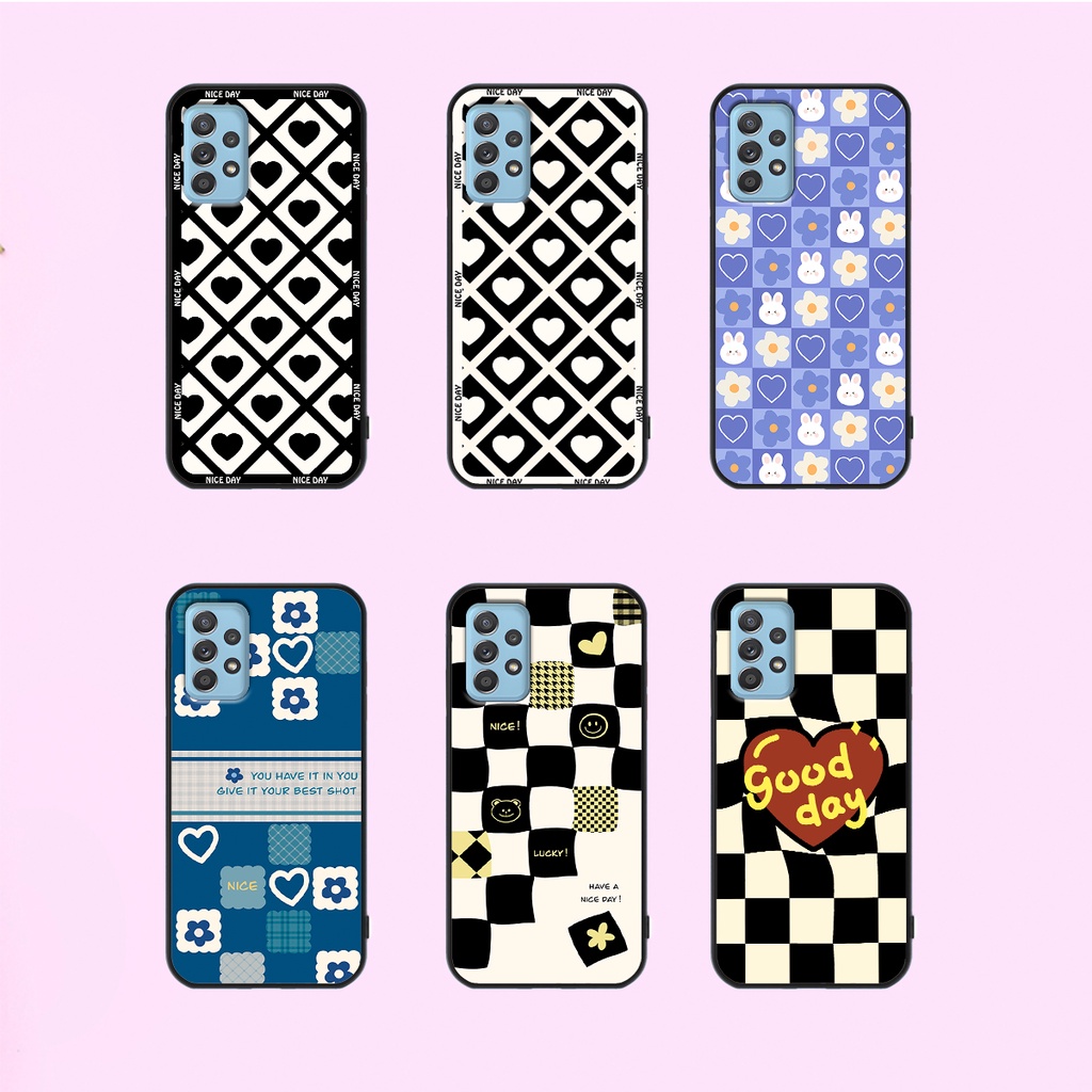Ốp lưng Samsung A52 - A53 - A72 - A73 in hoạ tiết caro trái tim đen trắng, gấu bear cute đáng yêu