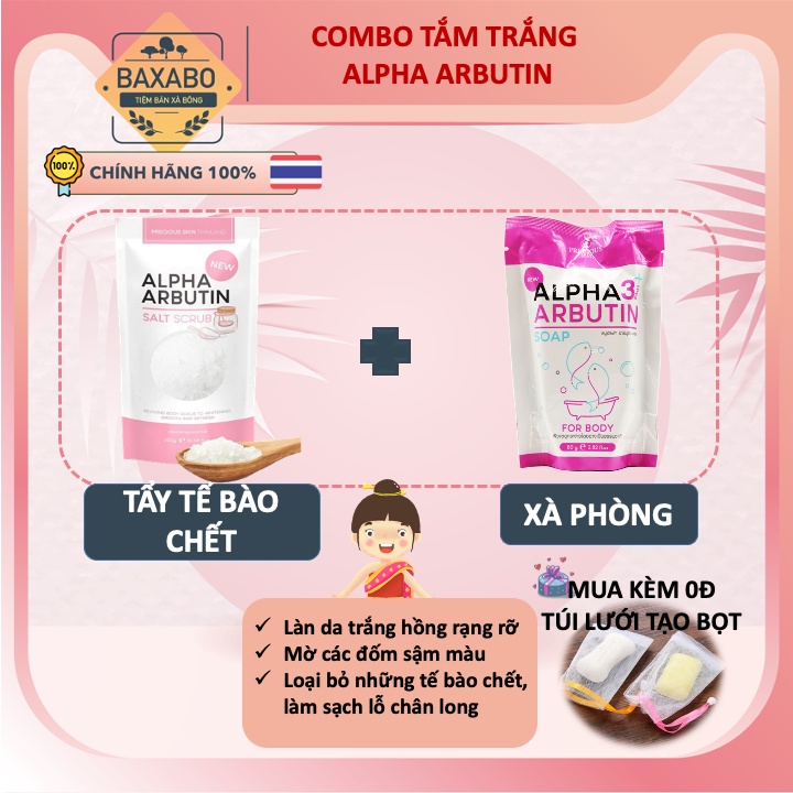 COMBO TẮM DƯỠNG TRẮNG ALPHA ARBUTIN - MUỐI TẮM TẨY TẾ BÀO CHẾT & XÀ PHÒNG TẮM TRẮNG - HÀNG CHÍNH HÃNG NỘI ĐỊA THÁI LAN