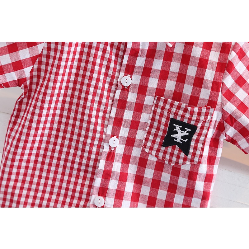 Áo Sơ Mi Ngắn Tay Kẻ Sọc Caro Thời Trang Cho Bé Trai 0-4 Tuổi