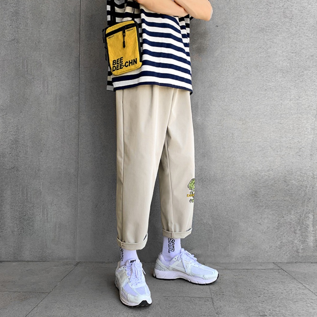 Quần Baggy Kaki unisex Khủng Long, Basic nam nữ cạp chun ống rộng phong cách Hàn Quốc ulzzang - MayLinh shop