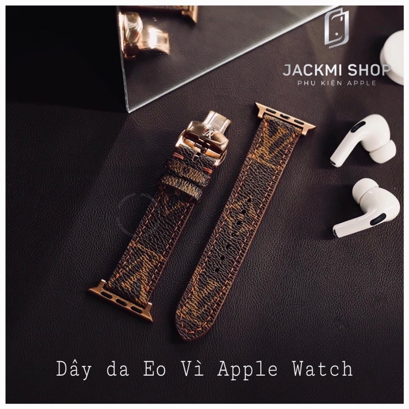 [BẢO HÀNH 1 NĂM] Dây Da LV Monogram may tay thủ công màu Nâu khóa Bướm cho Apple Watch series 1/2/3/4/5/6/7