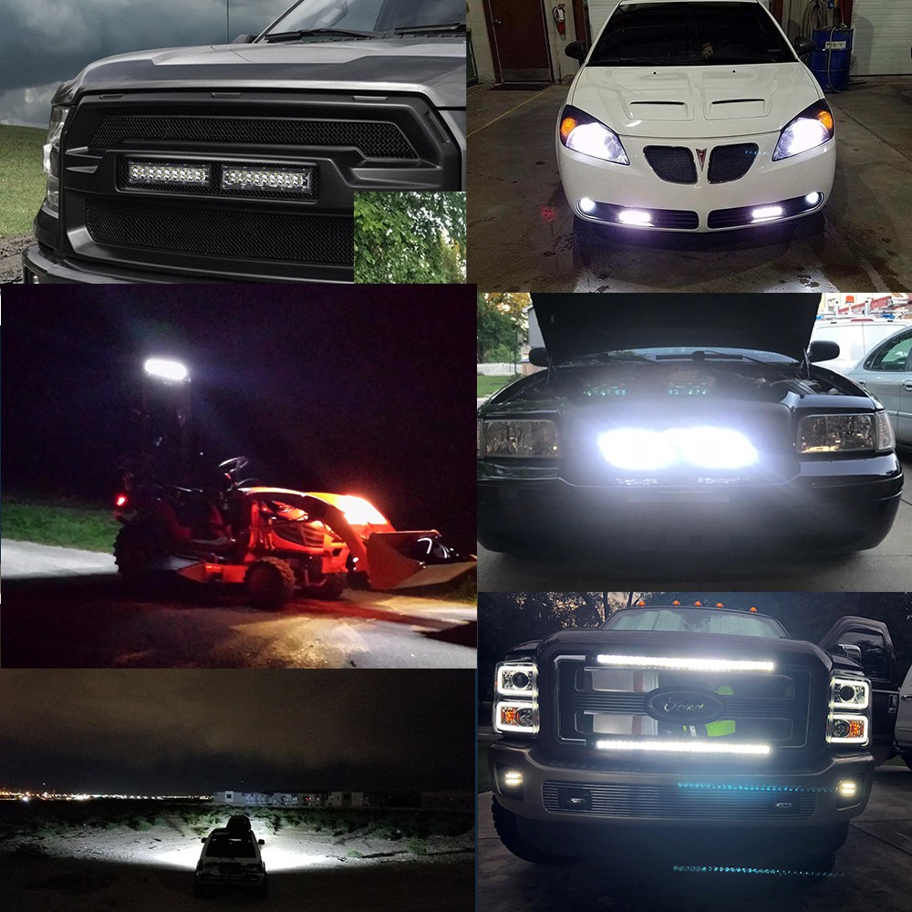 UNI-SHINE 7inch 14inch 20inch LED Flashing Light Bar White Light Mixed Yellow Fog Flash Working Light 12V 24V Led Bar 2 Rows 4x4 Truck Offroad Car Driving Light Bar