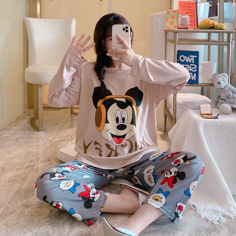 Đồ Bộ Nữ Thun Cotton Tay Dài Quần Dài, Đồ Mặc Ở Nhà Quảng Châu, Họa Tiết Hoạt Hình Dễ Thương TD06 | BigBuy360 - bigbuy360.vn