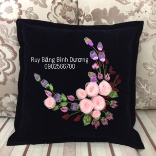 Vỏ gối thêu ruy băng 45x45cm