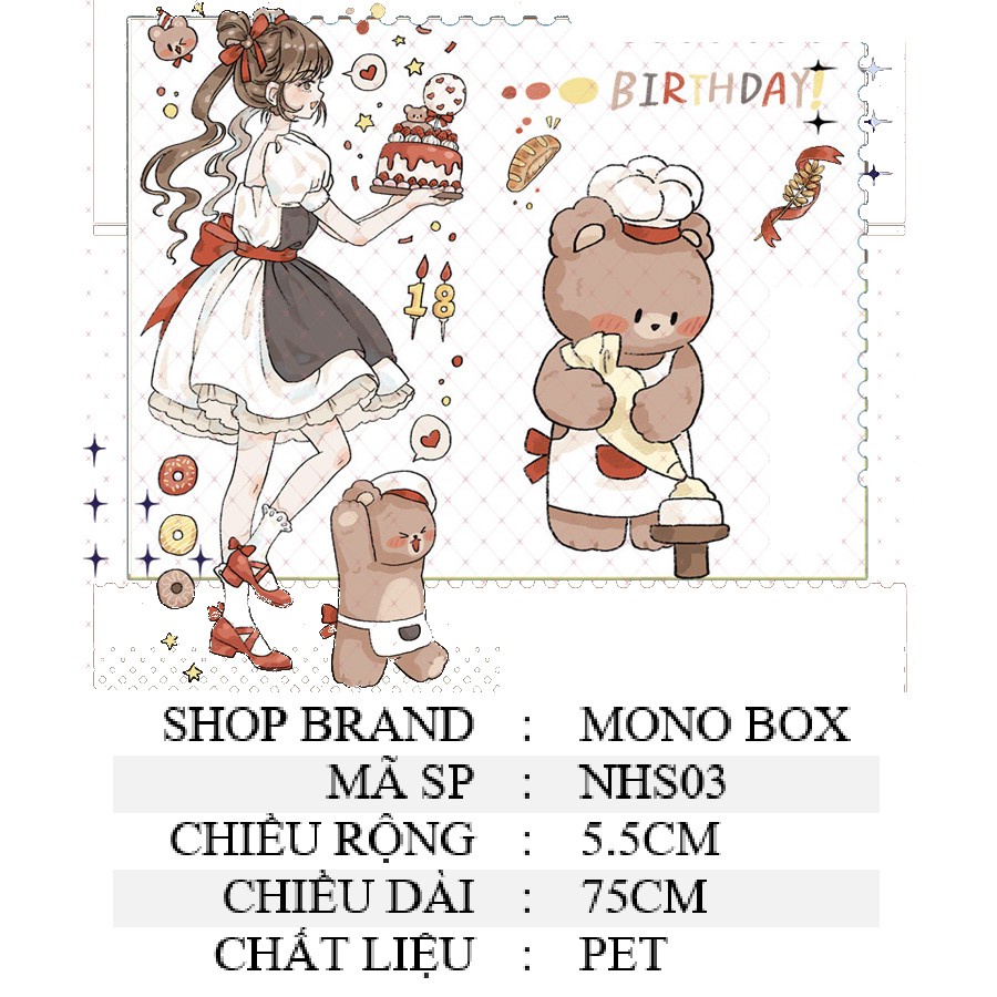 Washi tape nhân vật  trang trí sổ cute đẹp chiết MONO BOX NHS03