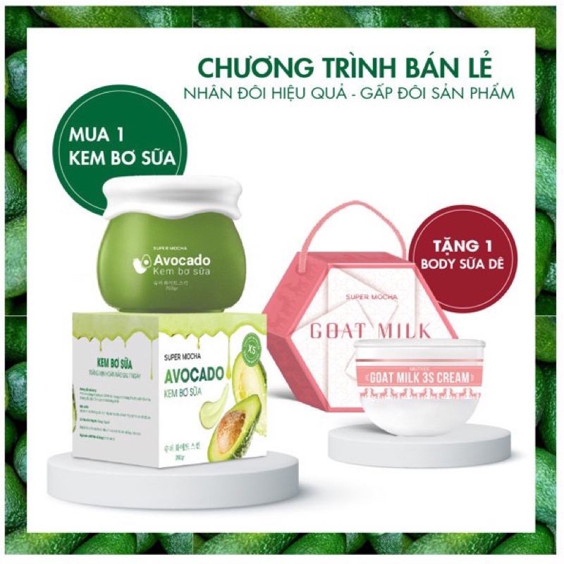 Combo Kem Bơ Sữa + Body Sữa Dê SUPER MOCHA - Bộ đôi dưỡng trắng ,dưỡng mịn siêu hấp dẫn (kèm quà tặng) | BigBuy360 - bigbuy360.vn