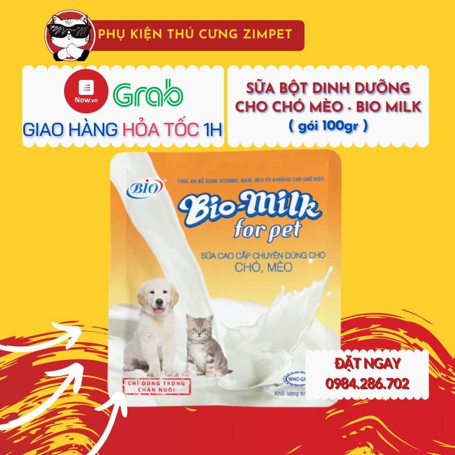 Sữa bột dinh dưỡng cho chó mèo Bio Milk - gói 100gr - Zimpet