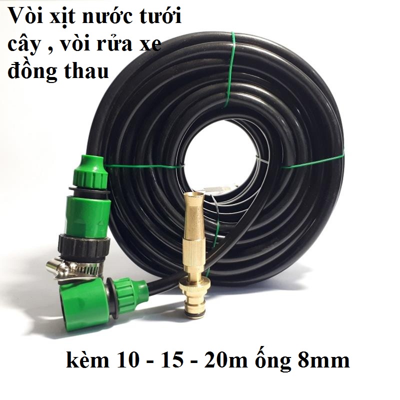 Bộ vòi xịt nước tưới cây,rửa xe đồng thau chất lượng cao nhập khẩu chính hãng kèm 5m,10m,15m,20m ống 8mm