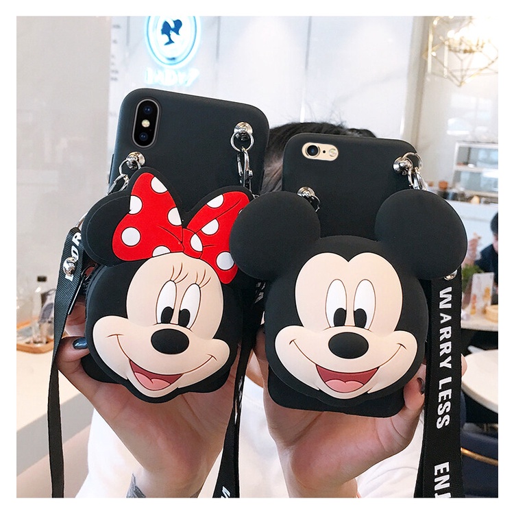 Ốp Điện Thoại TPU Mềm Gắn Ví Hình Minnie 3D Dễ Thương Cho iPhone 7 8 Plus 13 12 11 Pro Max X XR XS Max 6S 6