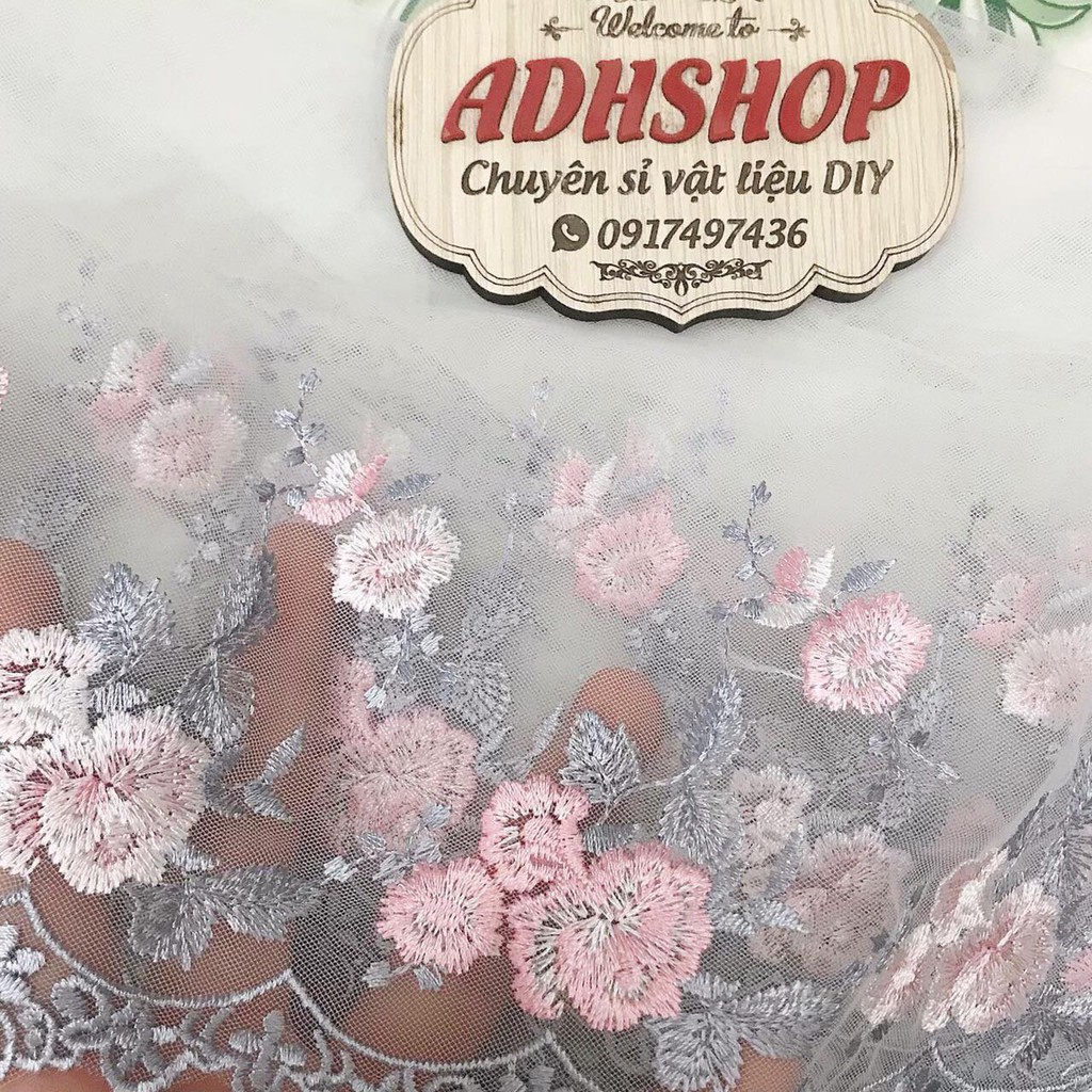 Ren Thêu Hoa Hồng loại đẹp bản rộng 20cm x50cm may đồ búp bê Adhshop