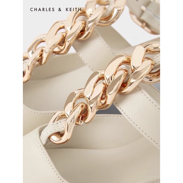[CK] GIÀY CAO GÓT MŨI NHỌN CHARLES AND KEITH CHAIN LINK ANKLE STRAP MÀU BE