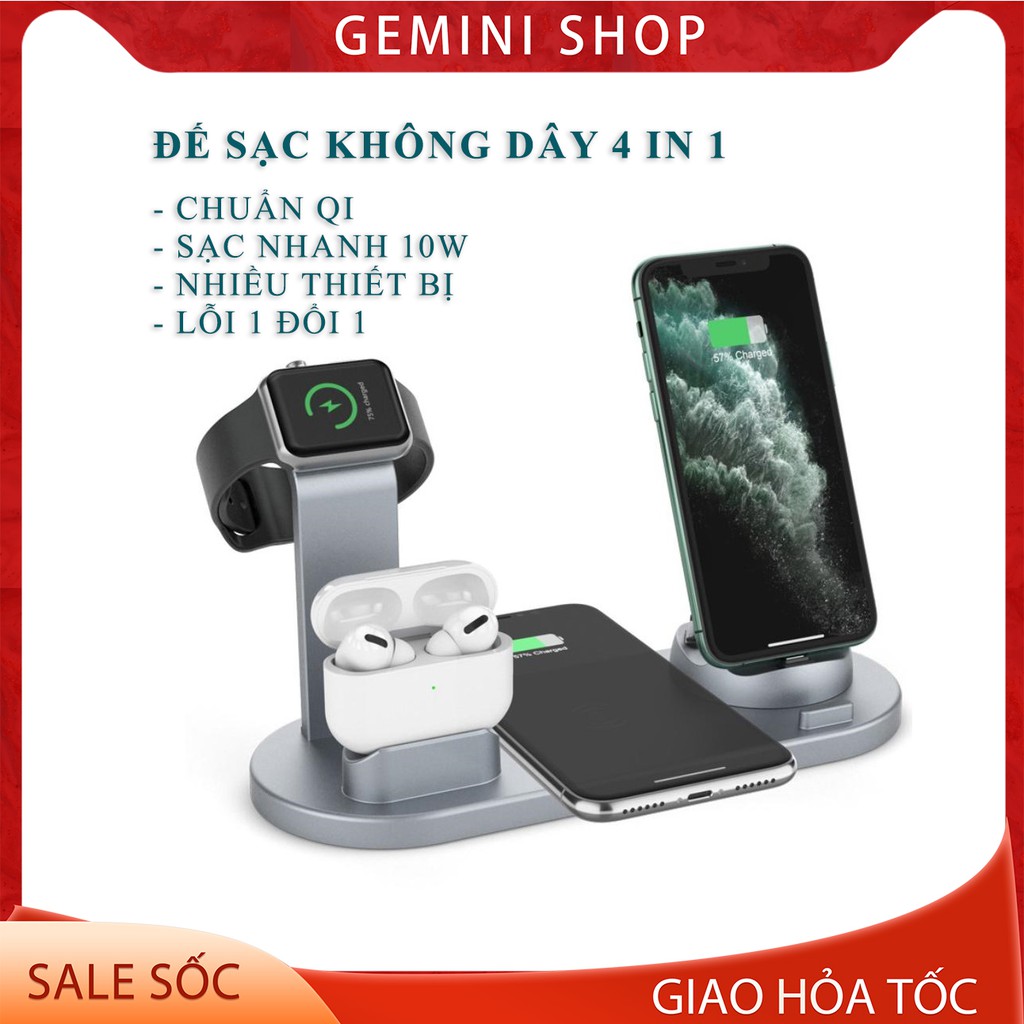 ĐẾ SẠC NHANH KHÔNG DÂY 10W ĐA NĂNG 4 IN 1 YM-U45 CHO NHIỀU THIẾT BỊ GEMINI SHOP