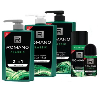 Romano Classic:Dầu gội, sữa tắm, Tắm Gội xịt và lăn khử mùi Romano classic