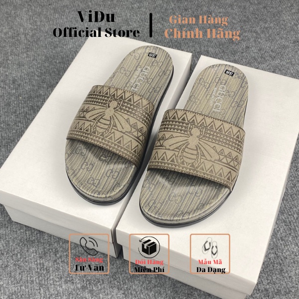 Dép nam quai ngang GUCCI ViDu 21154 mẫu mới họa tiết khắc laze hình con ong cực nét, đế phun đi êm chân