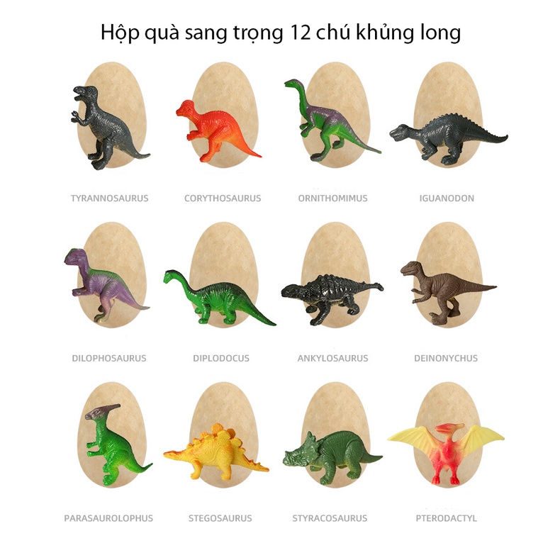 Đồ chơi khảo cổ hóa thạch khủng long gồm 12 quả trứng và 12 cọ nhiều màu sắc