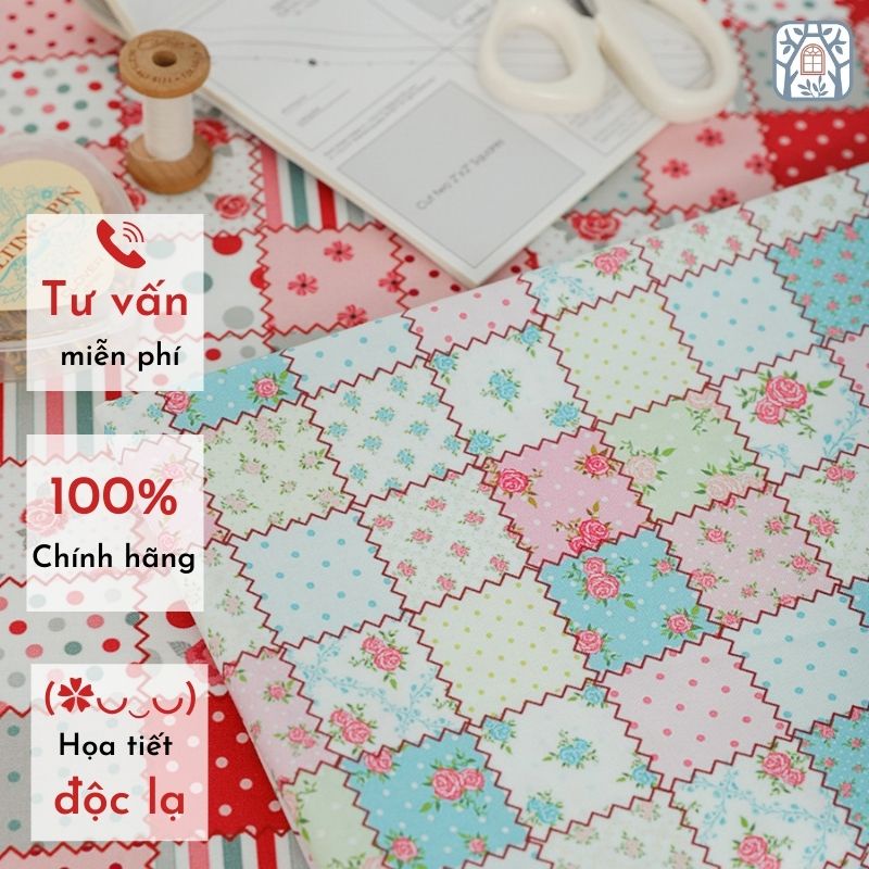 CS21-188 Vải cotton thoáng khí tựnhiên🍒Chuanshui🍒khổ vải 145cm, họa tiết quilt sắc màu - vải đẹp han