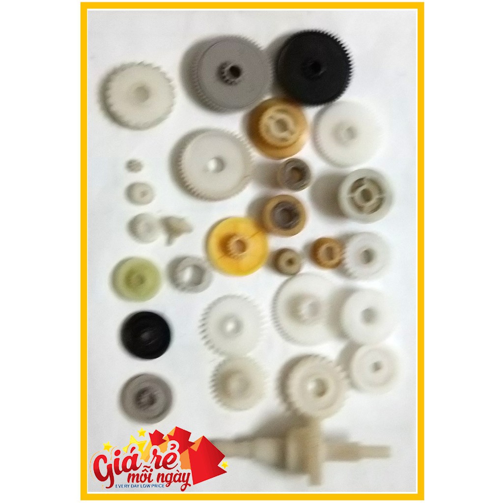Combo Nhông nhựa 28 chi tiết - Bánh răng 5mm,1cm, 2cm, 3cm, D17cm - Đế nhựa DIY các loại