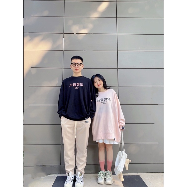 Áo nỉ cổ tròn Sweater Saranghaeyo Vstyle