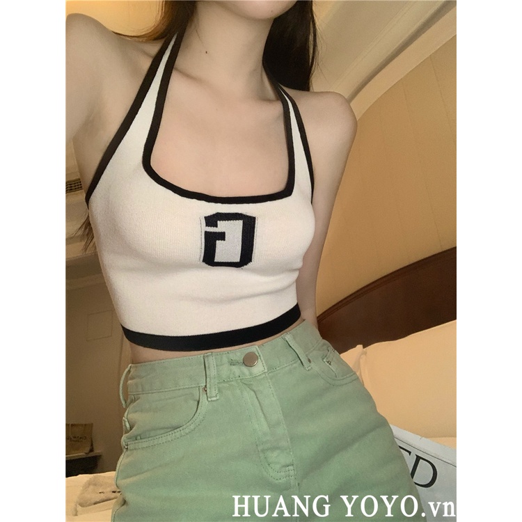 HUANG YOYO Áo Hai Dây Dệt Kim Ôm Dáng Phong Cách Hàn Quốc Thời Trang Cho Nữ