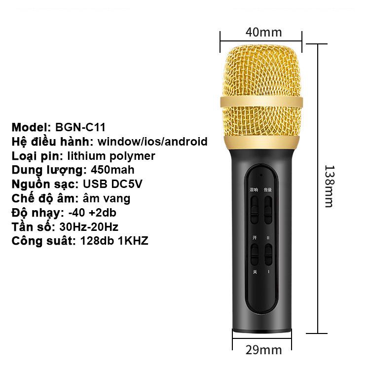 Micro C11 Nâng Cấp Full Phụ Kiện 3in1,karaoke,live stream,thu âm- Phù hợp tất cả dòng điện thoại
