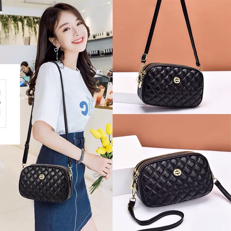 Túi Xách Nữ Đeo chéo vân vuông nổi HaNa