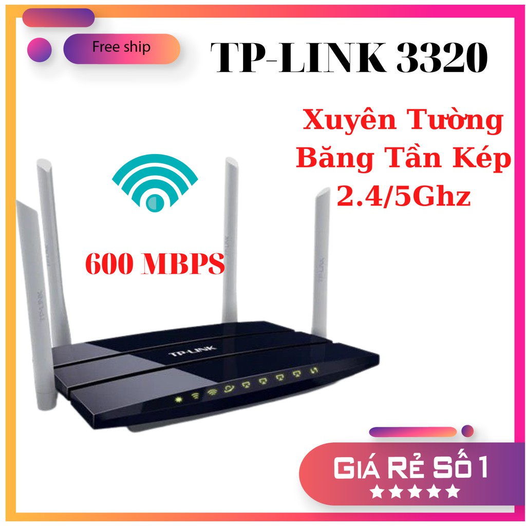 Router wifi TP LINK băng tần kép, cục phát wifi tp link 3320 chuẩn AC 600 Mbps sóng xuyên tường - Hàng Thanh Lý 95%