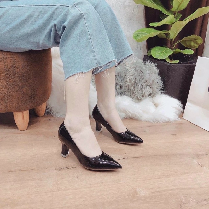 Giày cao gót da bóng mũi nhọn gót nhọn sơn trong 7p hàng vnxk cao cấp cho các nàng công sở