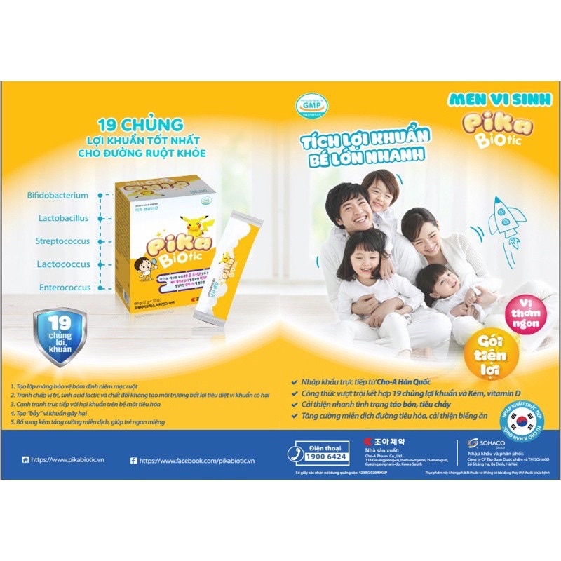 Pikabiotic - Pika biotic men 19 chủng lợi khuẩn nhập khẩu Hàn Quốc hộp 30 gói