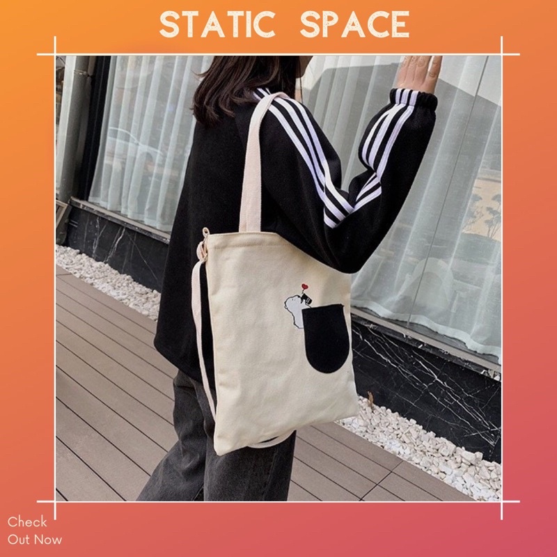 TÚI TOTE BAG GẤU TRẮNG 2 MÀU ĐEN/TRẮNG - STATIC SPACE