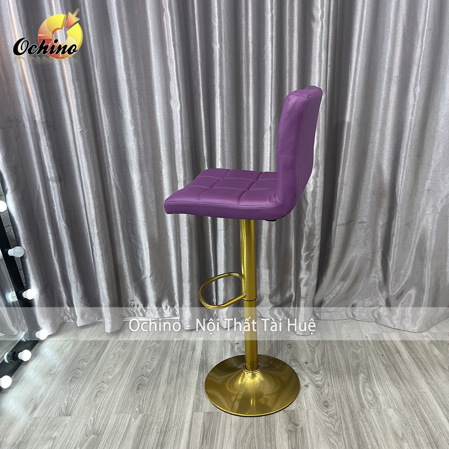 Ghế Quầy Lễ Tân, Ghế Quầy Bar Mẫu Tựa Chữ Nhật Chân Vàng K1 Điều Chỉnh Độ Cao 60/80 Và Xoay 360 Độ Phong Cách Hiệ