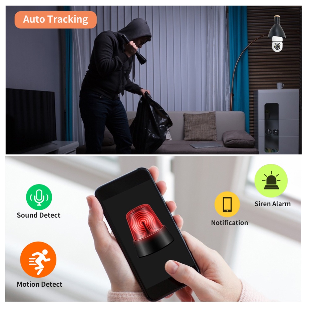 Camera wifi 1080P dạng hình bóng đèn có thể xoay 360 độ đuôi đèn E27 kết nối với điện thoại