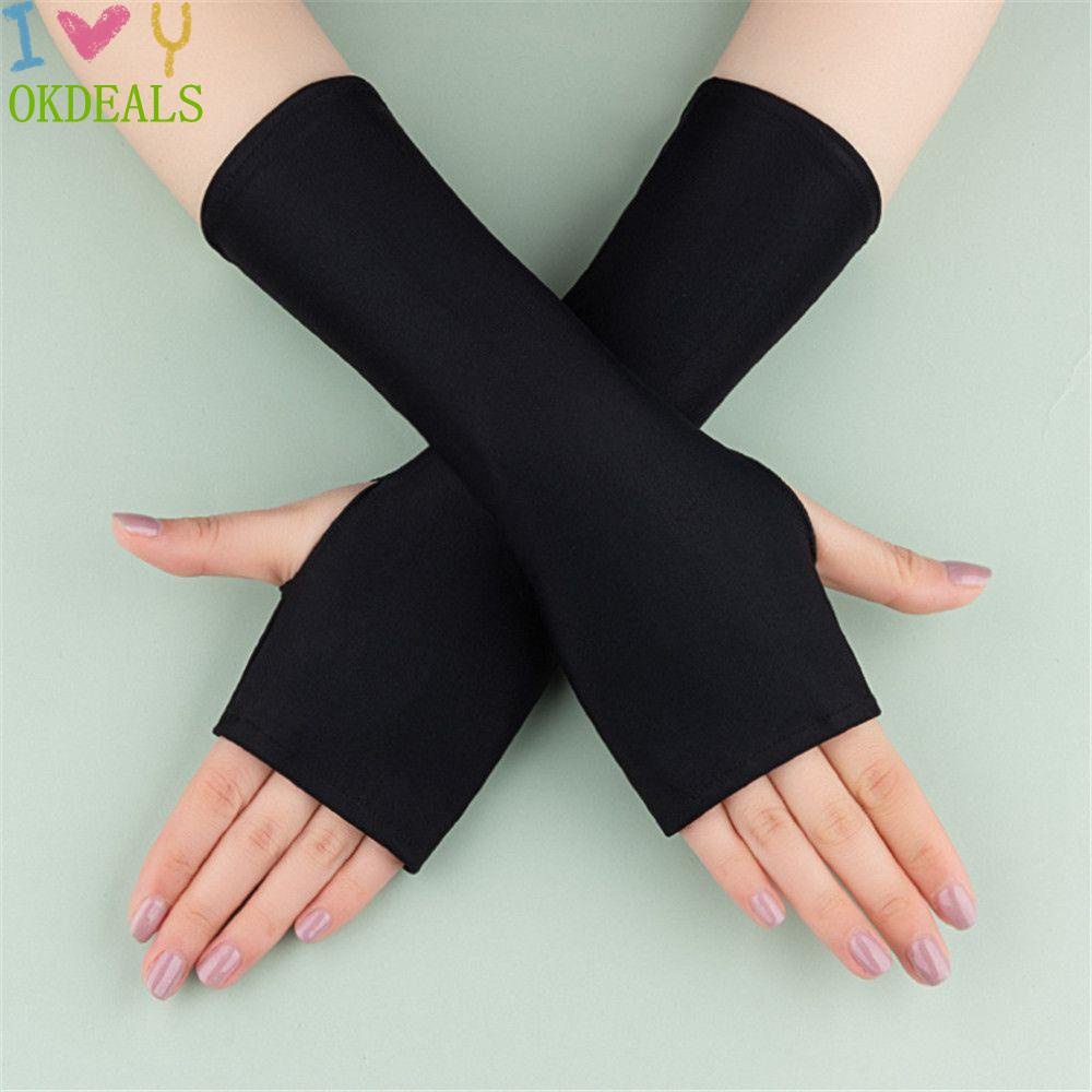 Okdeals Găng Tay Dài Hở Ngón Chống Nắng Màu Trắng Đen Thời Trang Mùa Hè Cho Nữ Khi Lái Xe