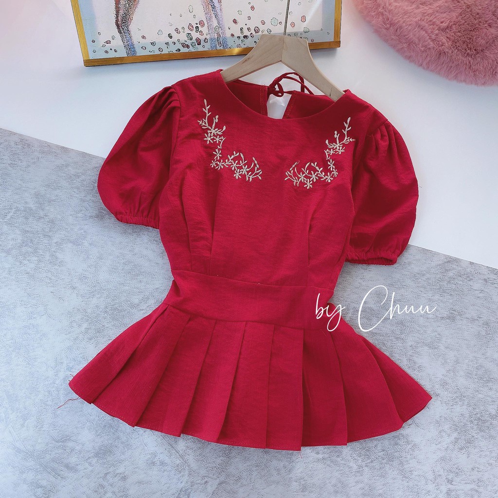 Áo peplum công sở nữ kiểu thêu hoa mai CHUU A6972
