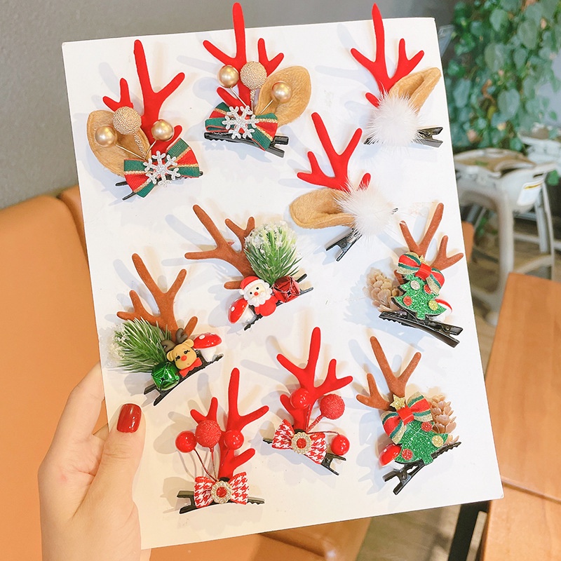 Kẹp tóc hình sừng tuần lộc giáng sinh dễ thương