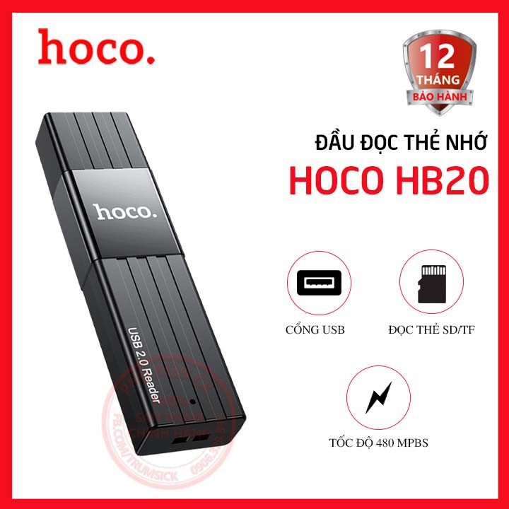 Đầu đọc thẻ nhớ SD và TF 2 trong 1 Hoco HB20 -Tương thích với nhiều thiết bị