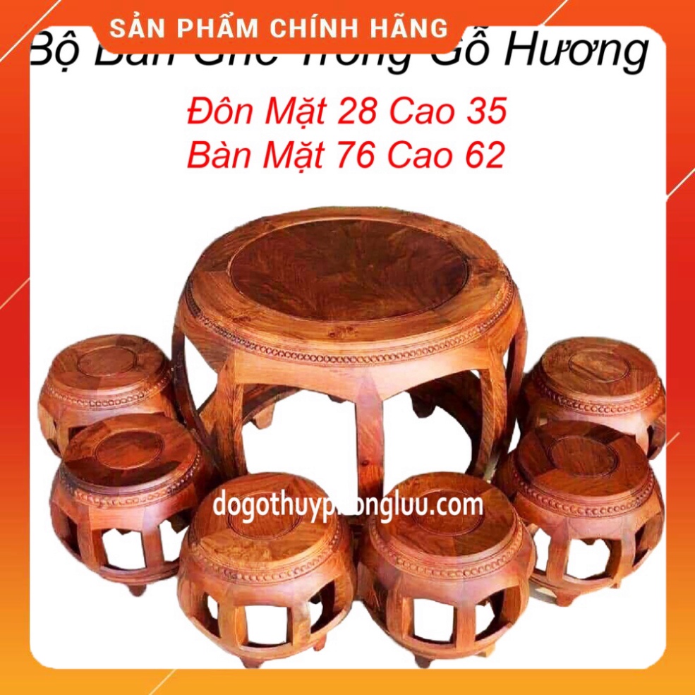 Bộ Bàn Ghế Đôn Trống Phòng Khách Gỗ Hương 1 Bàn 6 Ghế