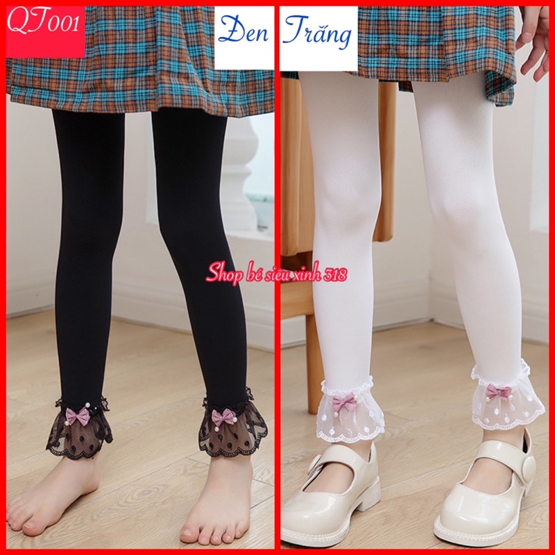 Quần tất phối ren đính nơ cho bé, chất liệu thun cotton co giãn vừa phải hàng Quảng Châu cao cấp