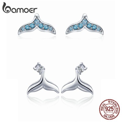 Bamoer Bông Tai bạc 925 Hình Đuôi Cá Đính Đá zircon