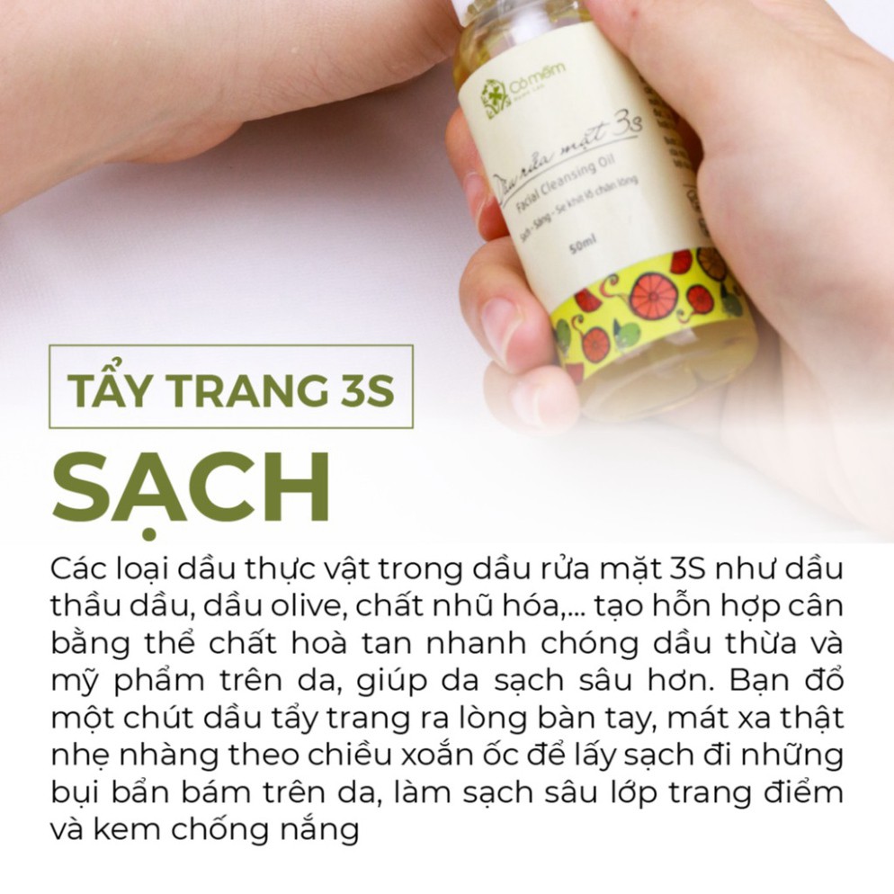 Dầu Rửa Mặt Tẩy Trang 3S Thiên Nhiên An Toàn Giúp Sạch Sâu Se Khít Lỗ Chân Lông Cỏ Mềm 50ml